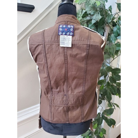Women's Brown Canvas 100% Cotton White Edging Trims Full Zip Jacket Size Medium - Picture 9 of 14